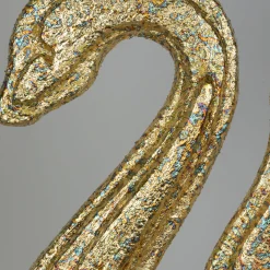 Scultura Serpente Dorato Con Base In Scaglie Di Marmo
