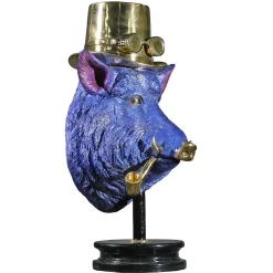 Scultura testa di cinghiale in bronzo blu
