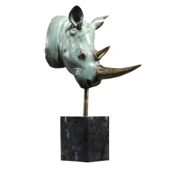 Scultura Testa di rinoceronte Piccola in bronzo