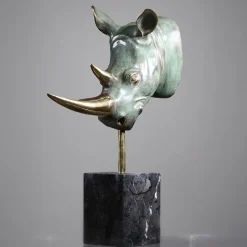 Scultura Testa di rinoceronte Piccola in bronzo