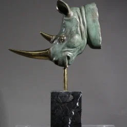 Scultura Testa di rinoceronte Piccola in bronzo