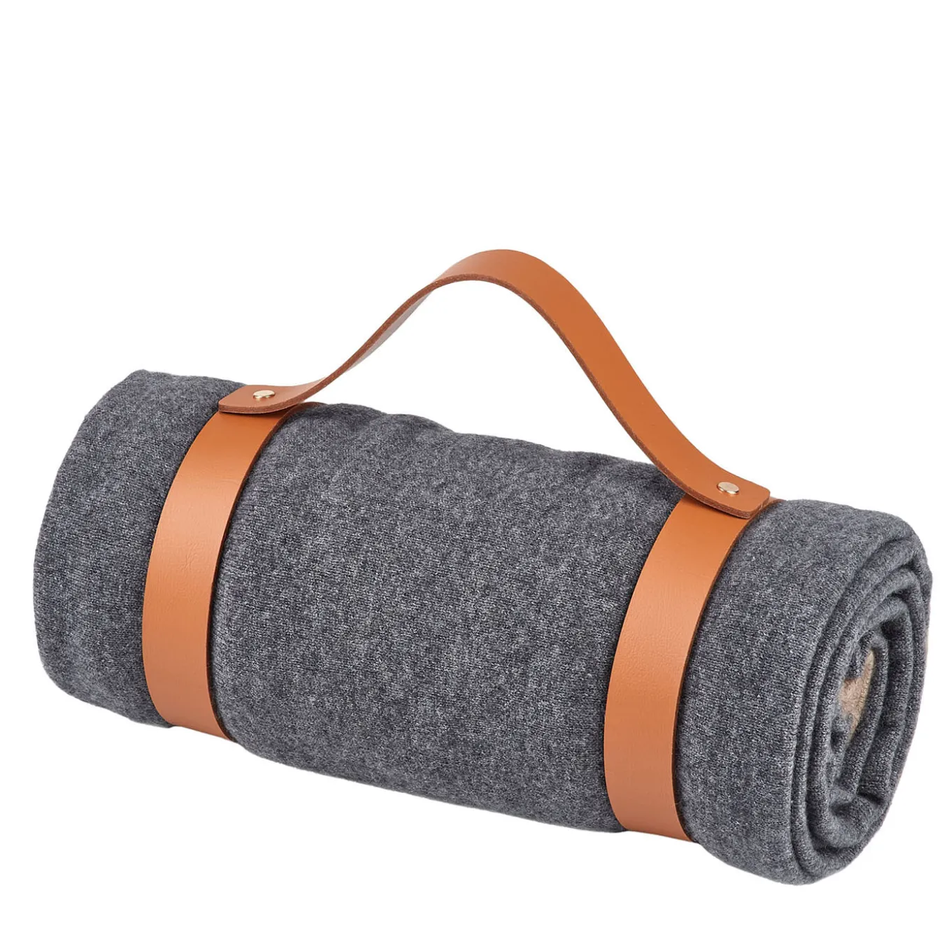 Set 2 Pezzi Coperta in Cashmere Grigio e Cintura in Pelle Cognac