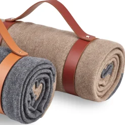 Set 2 Pezzi Coperta in Cashmere Grigio e Cintura in Pelle Cognac