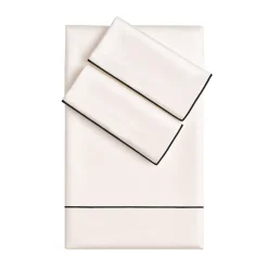 Set copripiumino ricamato PIPING in Cotone Percalle Bianco