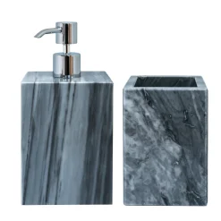 Set di 4 accessori da bagno in marmo grigio Bardiglio