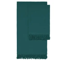 Set di 2 asciugamani in lino verde acqua con lunghe frange