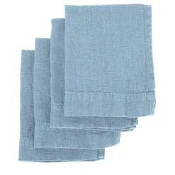 Set di 4 asciugamani in lino blu chiaro