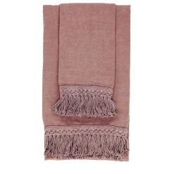 Set di 2 asciugamani in lino rosa vintage con lunghe frange