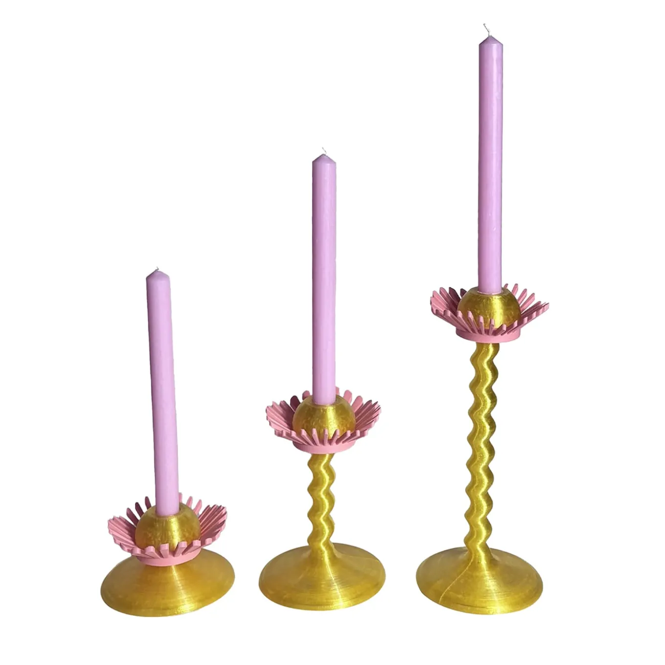 Set di 3 candelabri stampati in 3D Blooming Oro e Rosa