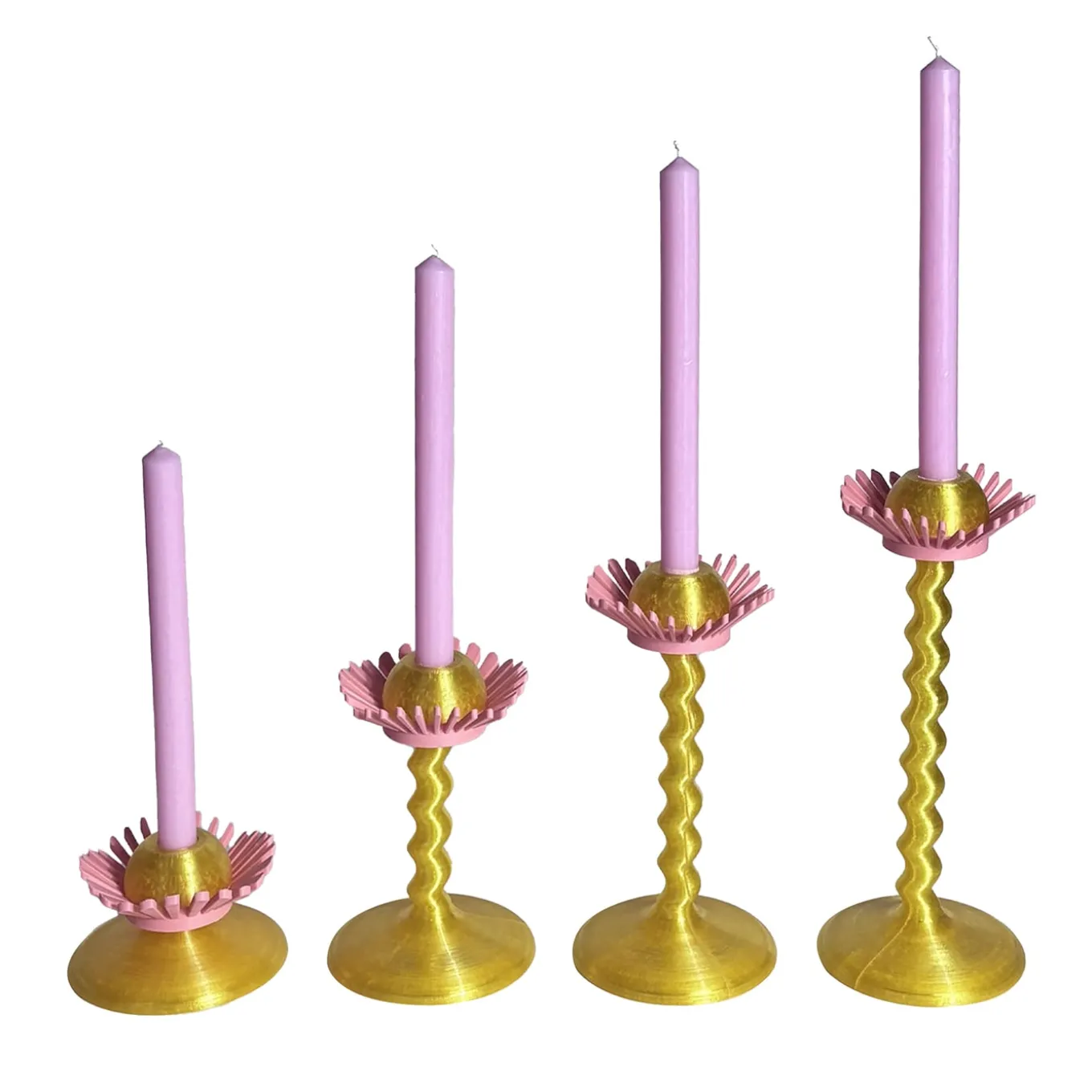 Set di 4 candelabri stampati in 3D Blooming Oro e Rosa