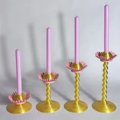 Set di 4 candelabri stampati in 3D Blooming Oro e Rosa