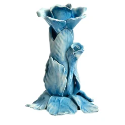 Set di 2 candelieri in ceramica a forma di rosa azzurra