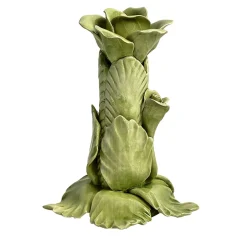 Set di 2 candelieri in ceramica a forma di rosa verde