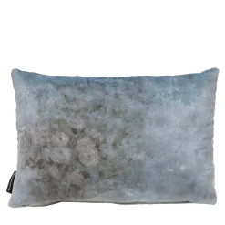Set di 2 Cuscini Rettangolari in Velluto Azzurro Chiaro con Motivo Fiori