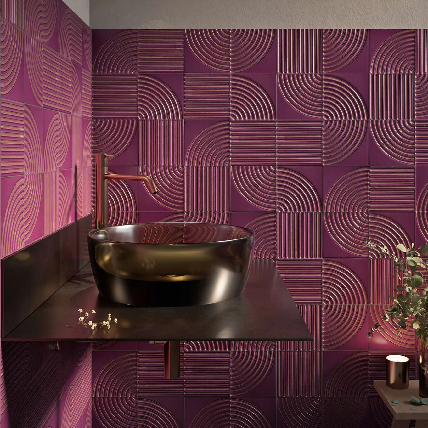 Set di 44 piastrelle Solchi Tattile Lines Plum