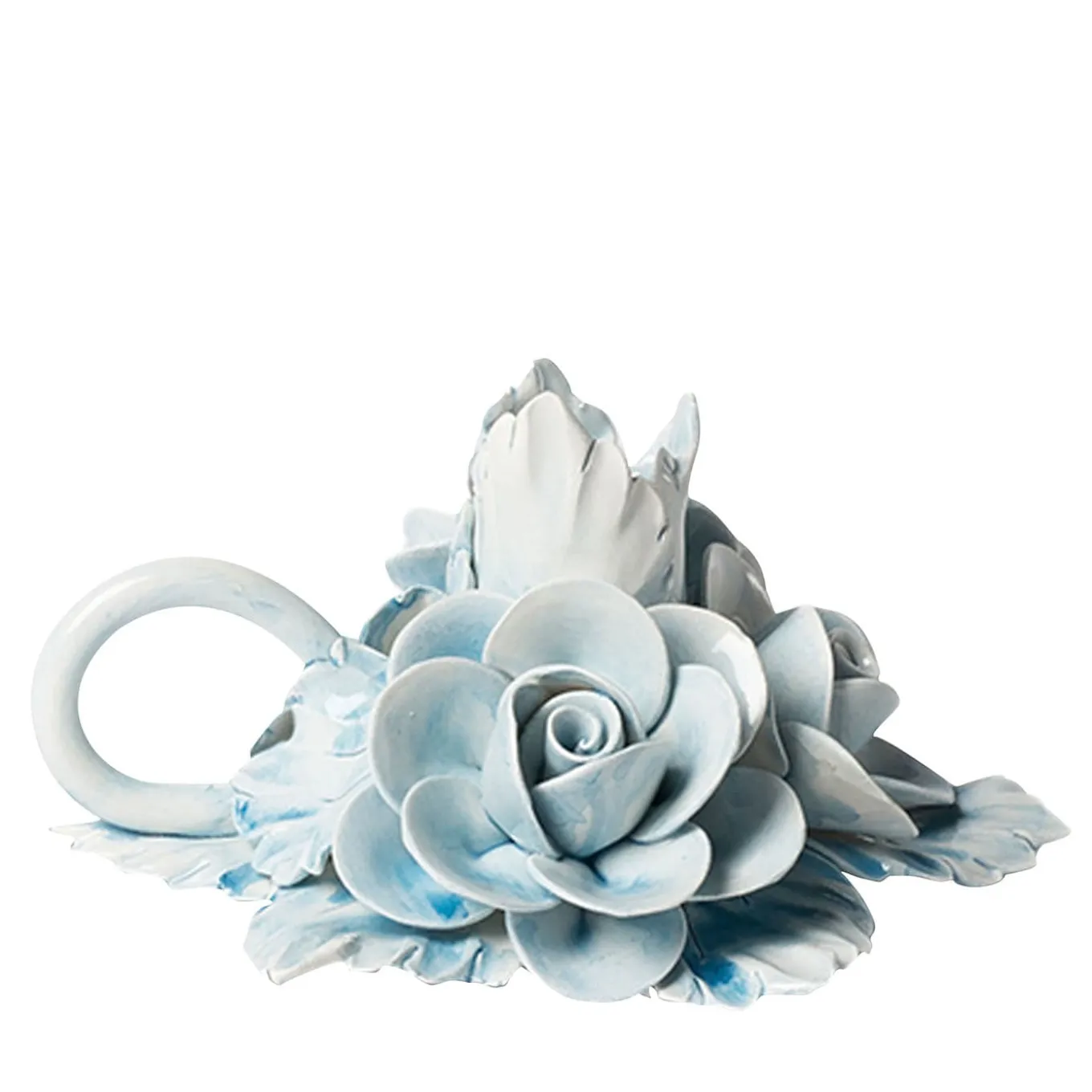 Set di 2 portacandele in ceramica a forma di rosa azzurra