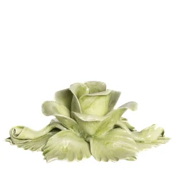 Set di 2 portacandele in ceramica a forma di rosa verde
