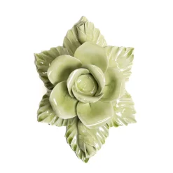 Set di 2 portacandele in ceramica a forma di rosa verde