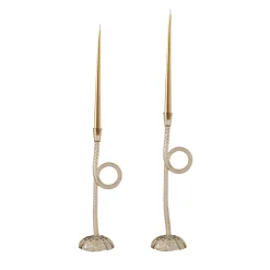 Set di 2 portacandele Knot in vetro di Murano Champagne