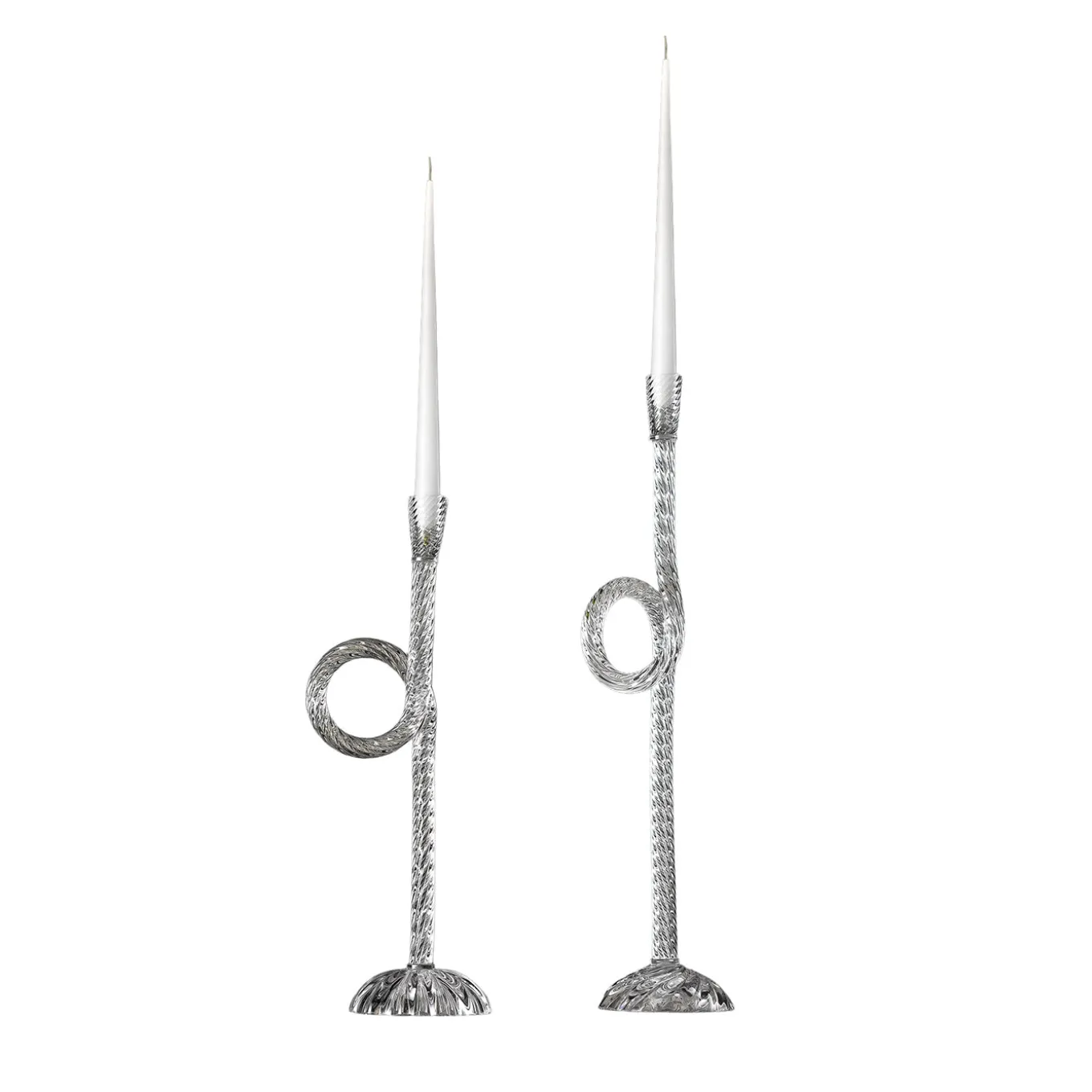 Set di 2 portacandele Knot in vetro di Murano Crystal