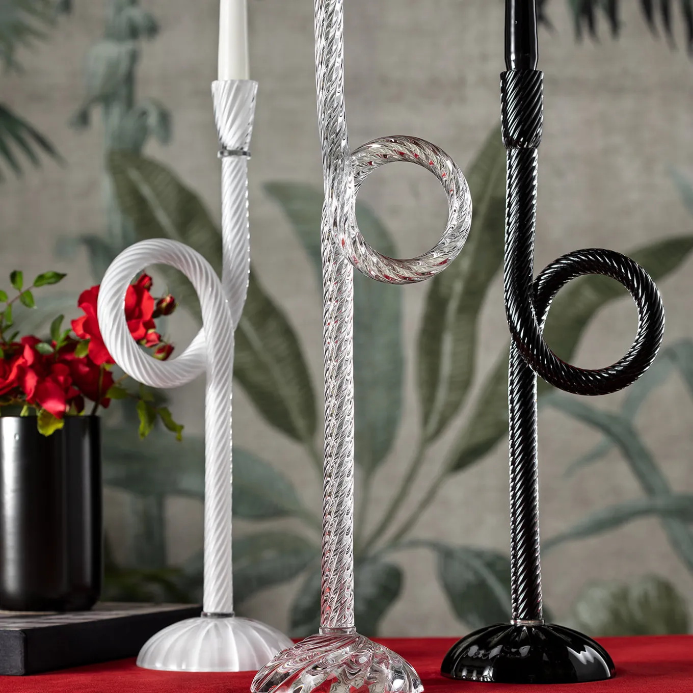 Set di 2 portacandele Knot in vetro di Murano Crystal