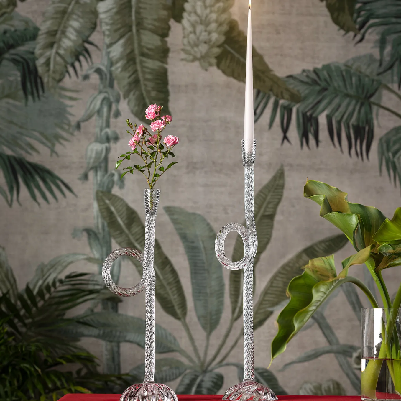Set di 2 portacandele Knot in vetro di Murano Crystal