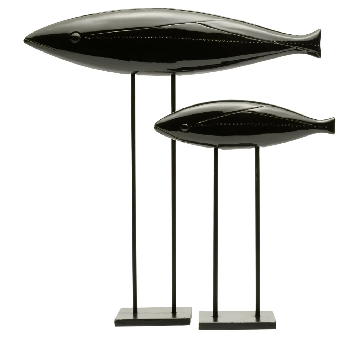 Set di 2 sculture di pesce nero di Aldo Londi