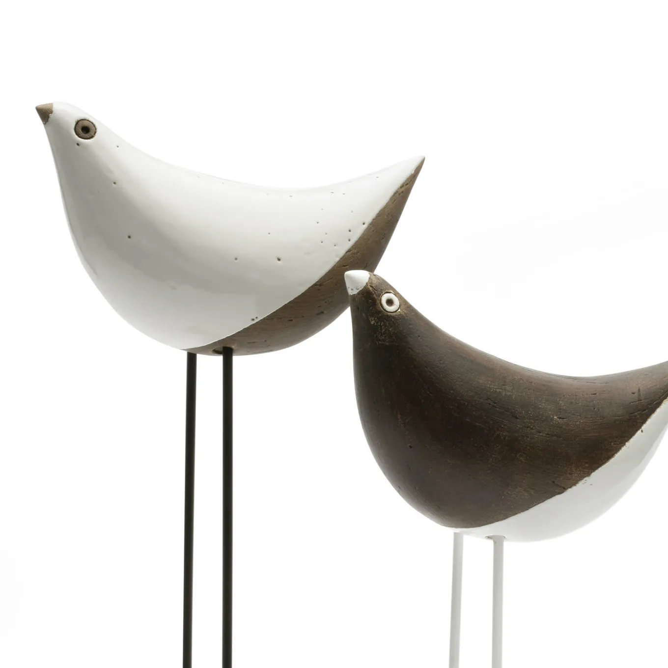 Set di 2 uccelli bianchi e neri scultura di Aldo Londi