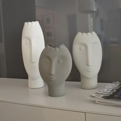 Set di 3 vasi Moai bianchi e grigi