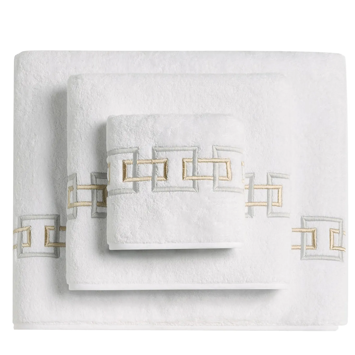 Set di Asciugamani Ricamati QENA in Cotone Spugna Bianco