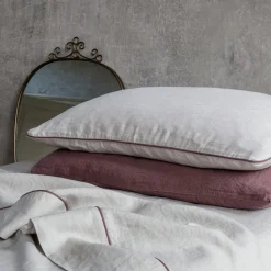 Set di lino naturale Summer Bed con profili rosa vintage