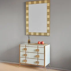 Specchio da parete in vetro e ottone satinato