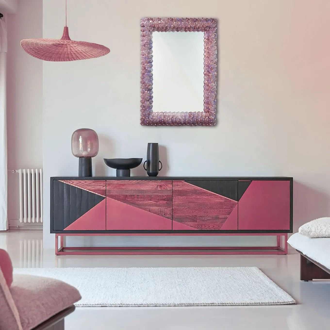 Specchio da parete rettangolare Roseto Glicine Oro