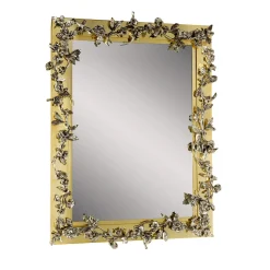 Specchio da parete rettangolare Palmira in ottone con fiori in bronzo