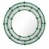 Specchio Rotondo Ostregher Con Decoro Floreale Verde In Vetro Di Murano