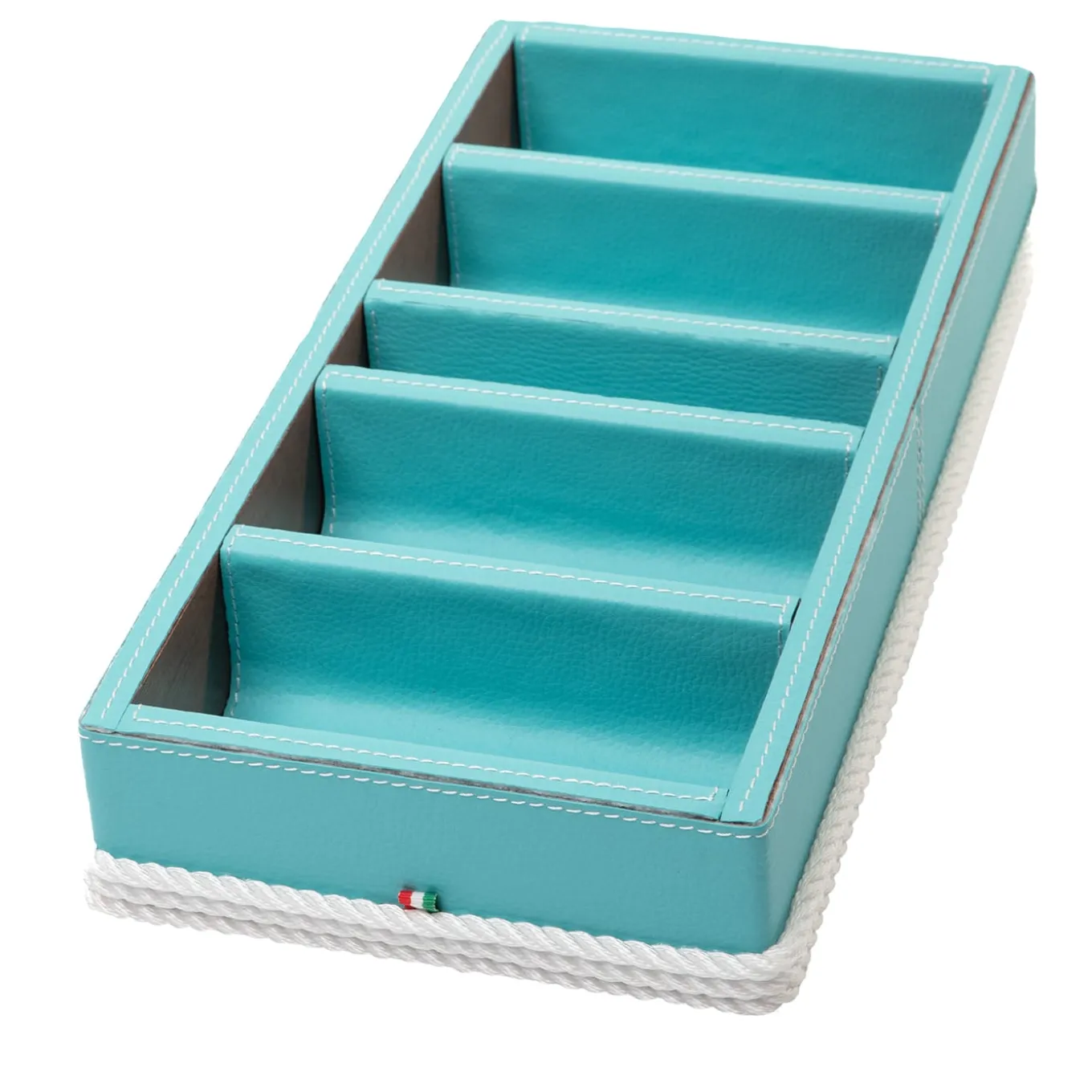 Supporto per occhiali/smartphone a 5 scomparti di colore turchese e bianco