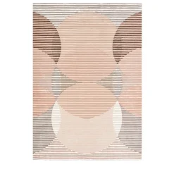 Tappeto in Lana Beige con motivi Geometrici Cerchi Affondanti