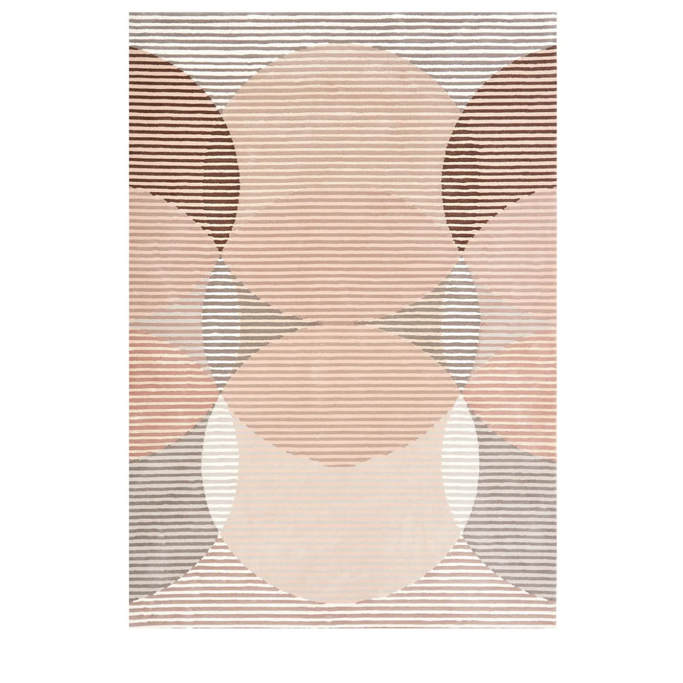 Tappeto in Lana Beige con motivi Geometrici Cerchi Affondanti