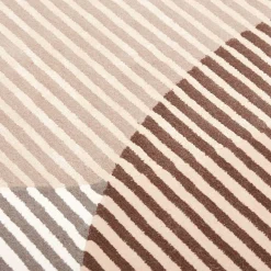 Tappeto in Lana Beige con motivi Geometrici Cerchi Affondanti