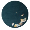 Tappeto rotondo in lana e seta fatto a mano Spirit In The Night Sky Butterfly Blue