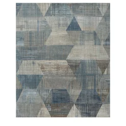 Tappeto Tuftato a Mano Symmetrical Waves Skyline Blu e Grigio Classico