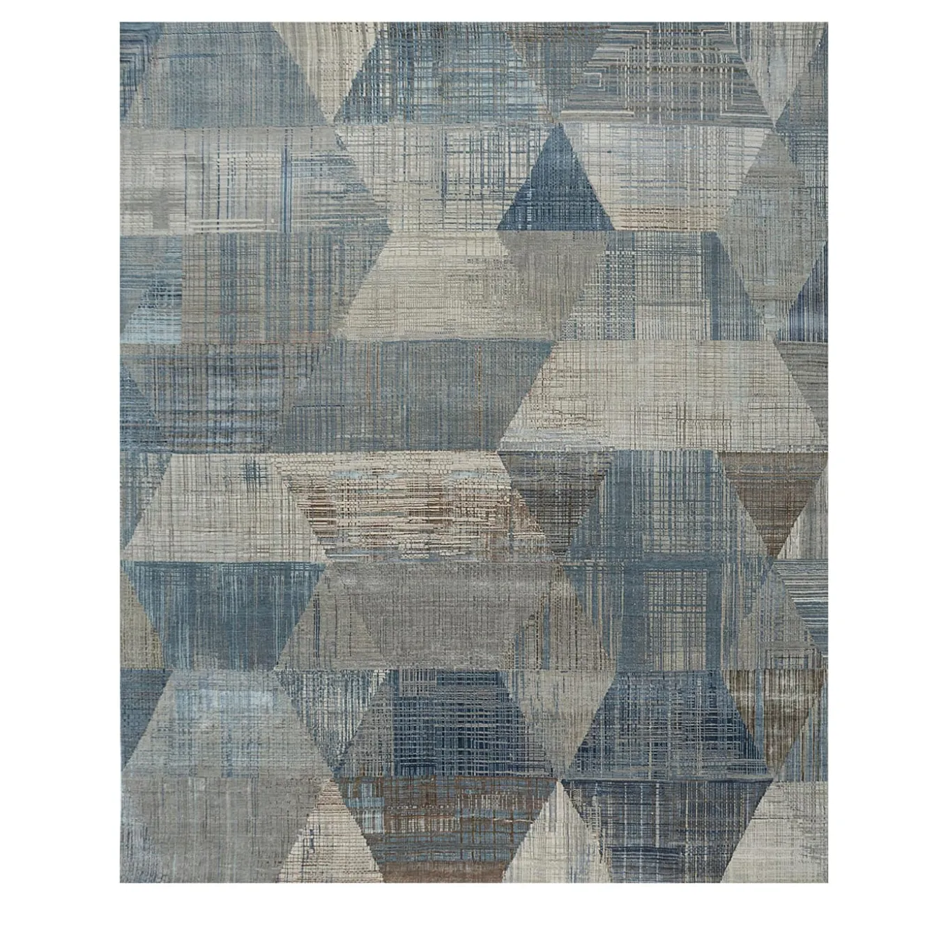 Tappeto Tuftato a Mano Symmetrical Waves Skyline Blu e Grigio Classico