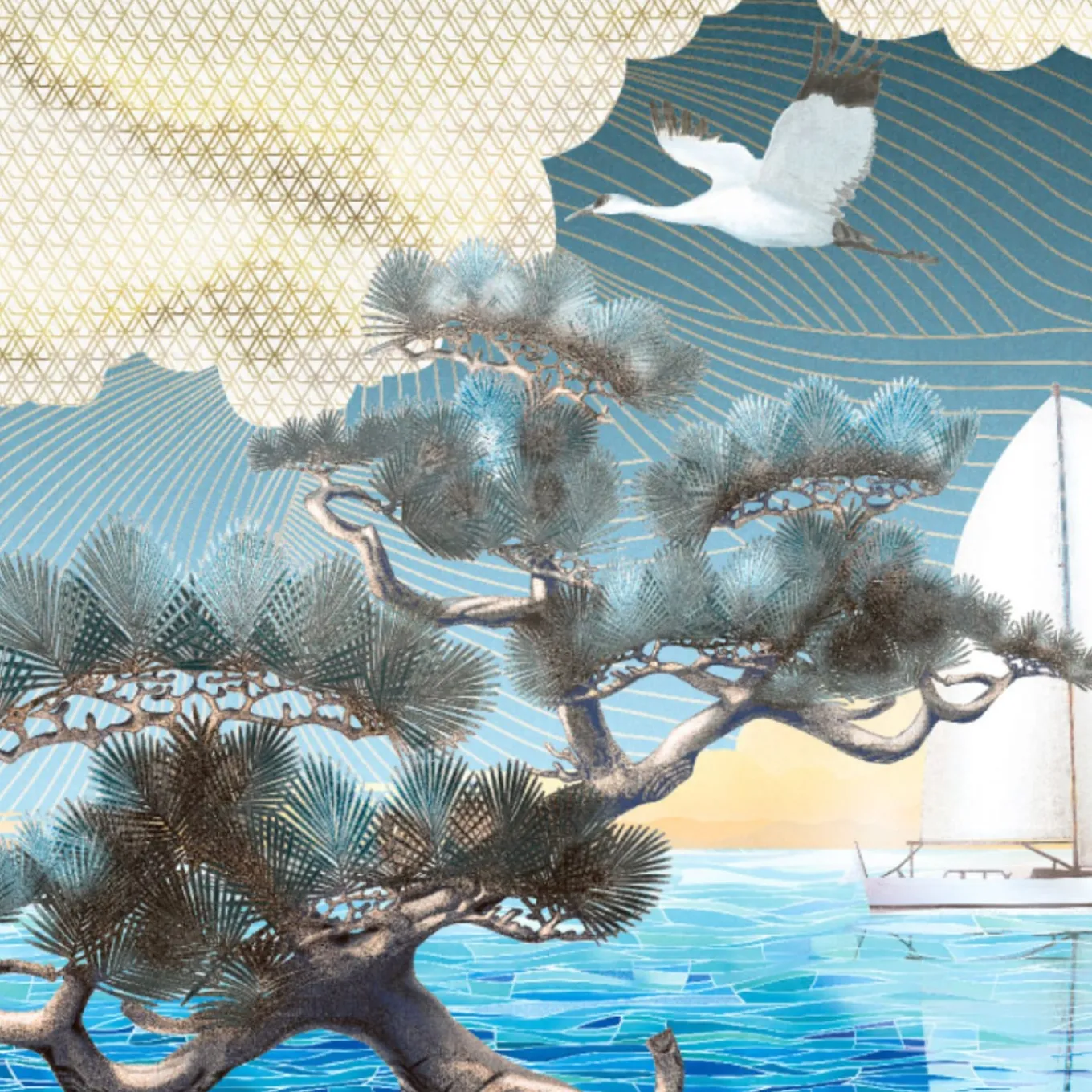 Tessuto da rivestimento in poliestere Blue Sea Breeze