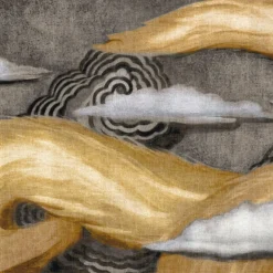 Tessuto murale in cotone grigio e oro L'Oiseau de Feu