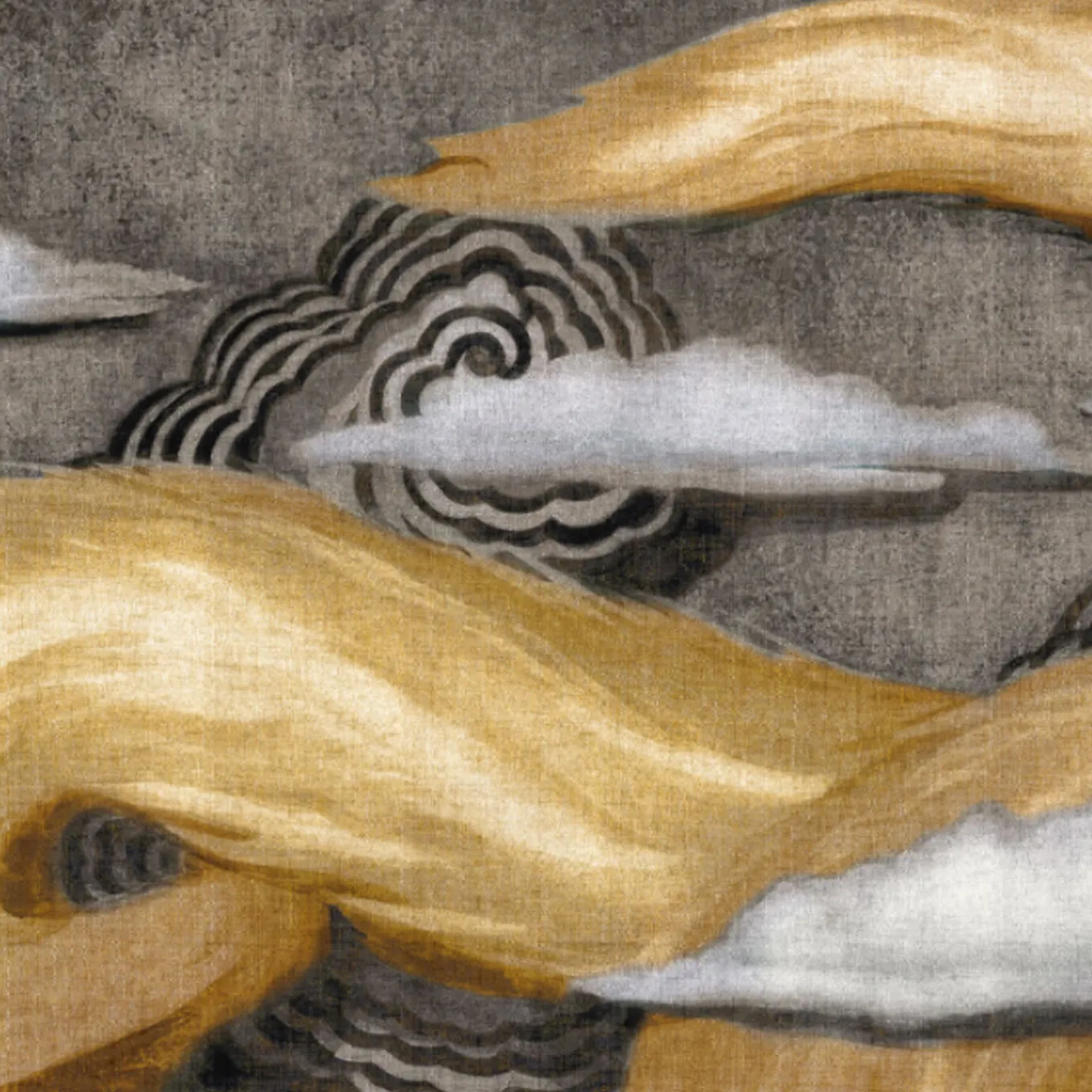 Tessuto murale in cotone grigio e oro L'Oiseau de Feu