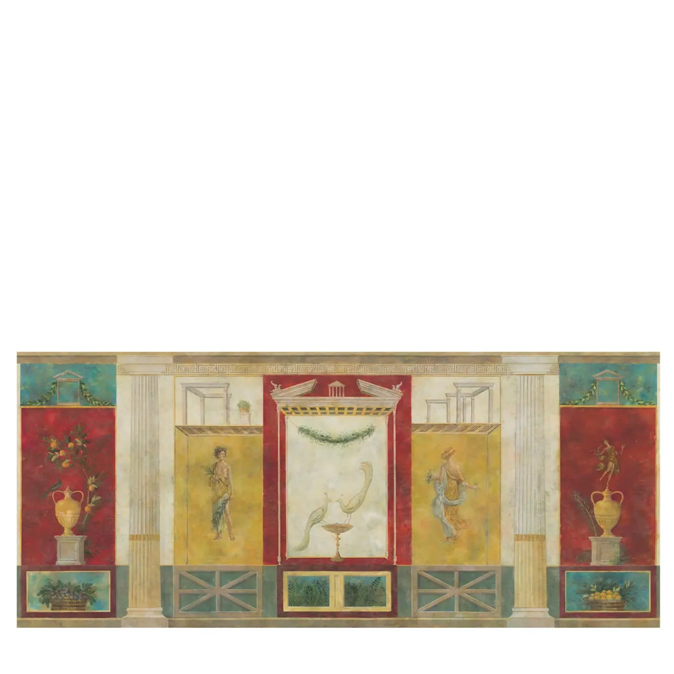 Tessuto murale in cotone rosso, giallo e verde di Pompei