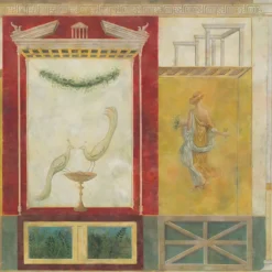Tessuto murale in cotone rosso, giallo e verde di Pompei