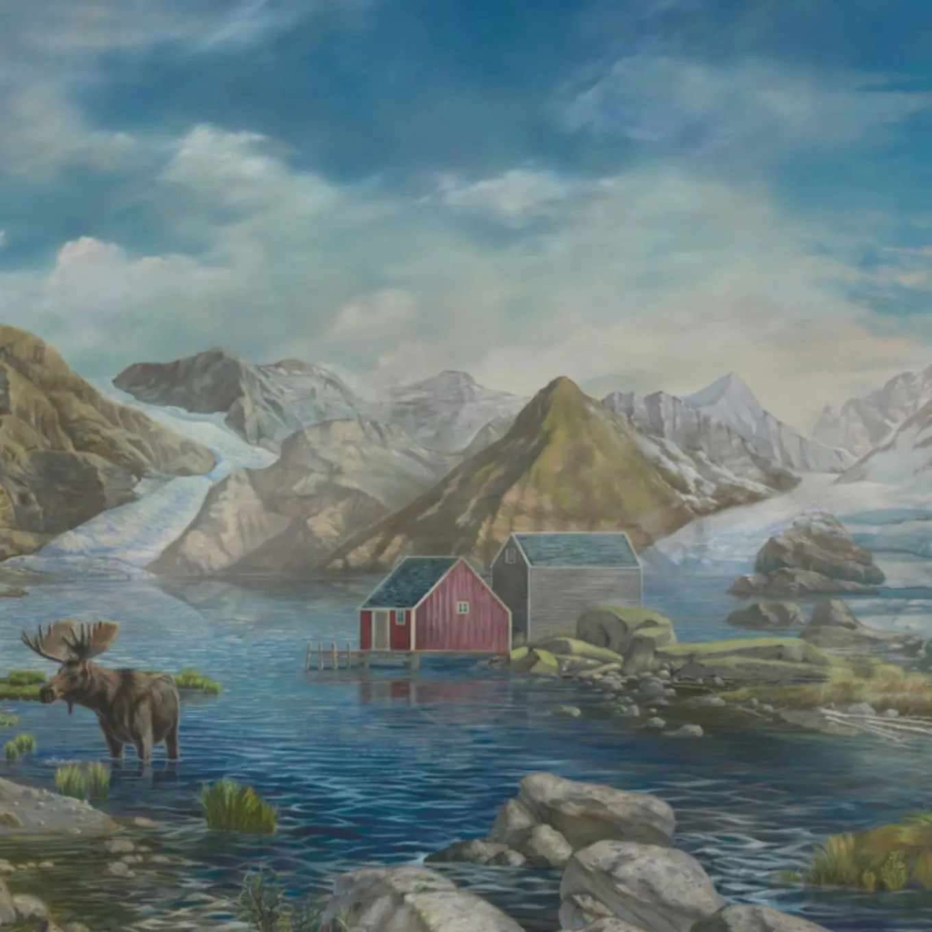 Tessuto murale in cotone verde e azzurro Arctic Passages