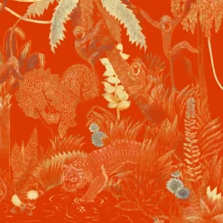 Tessuto murale in poliestere Red Jungle Lounge