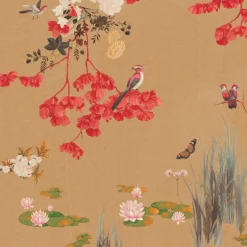 Tessuto murale in poliestere Sevres rosso e oro